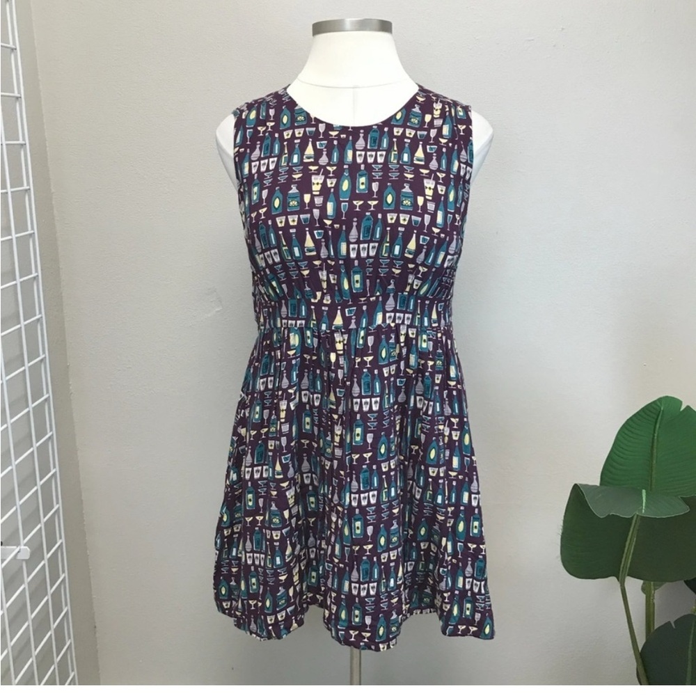 Purple Sleeveless Dress with Cocktail Print